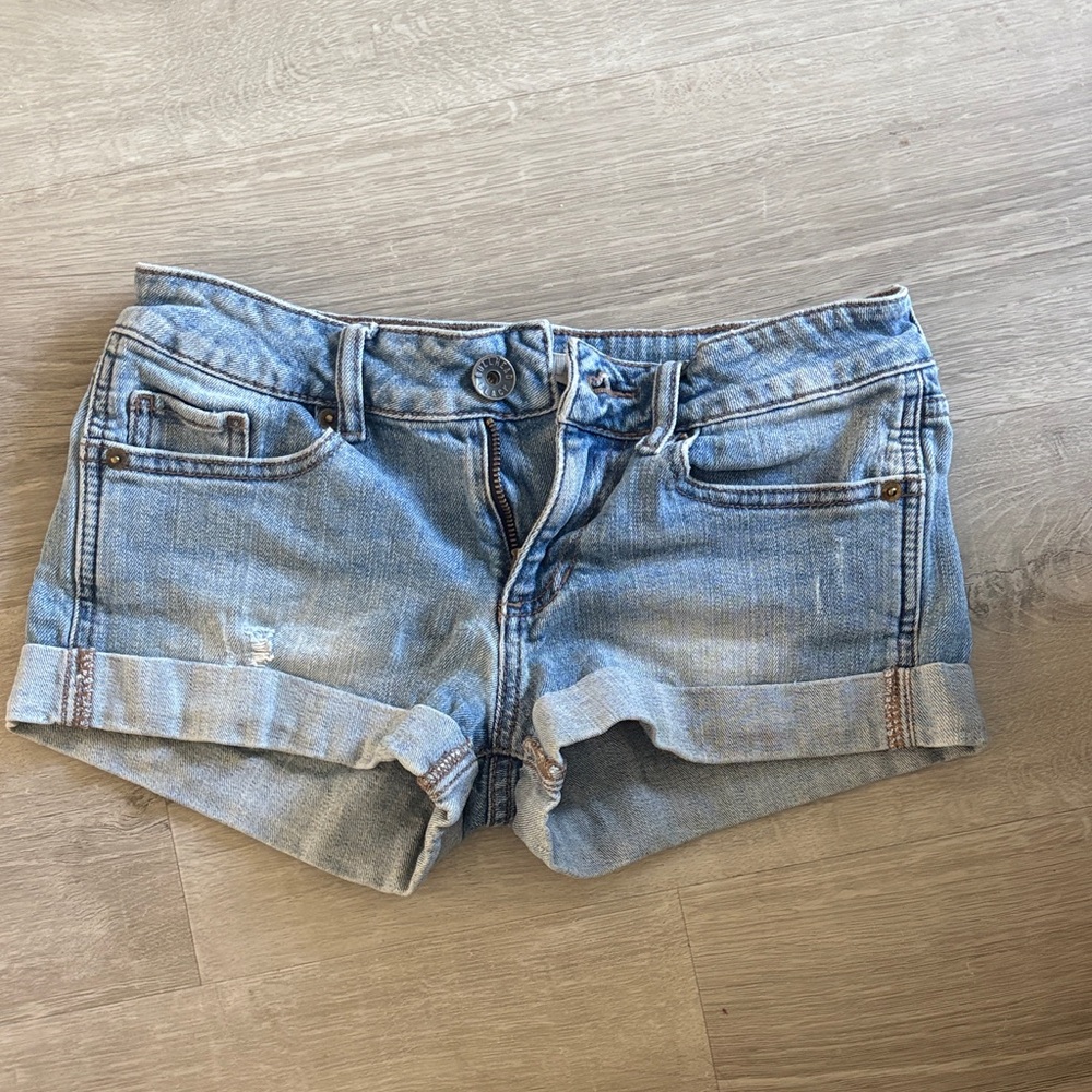 Bullhead Light Blue Rolled Cuff Denim Shorts